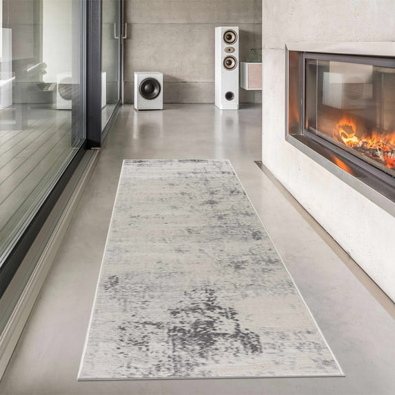 Hauteloom Tigris Collection Hayal Transitional Modern Farmhouse Hallway, Entryway, Kitchen Runner Rug - Contemporary Distressed - Boho Abstract - Ivory, Beige, Gray - 2'7" x 7'3"