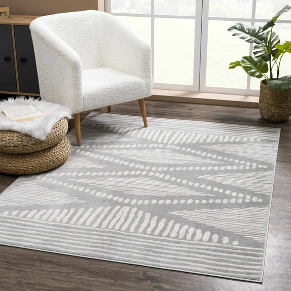 Hauteloom Tigris Collection Nikea Geometric Southwestern Farmhouse Living Room Bedroom Dining Room Large Area Rug - Vintage Distressed - Boho Aztec Tribal Pattern - Gray, Beige - 9' x 12'