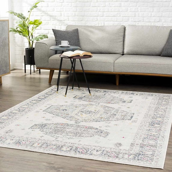 Hauteloom Tigris Living Room, Bedroom Area Rug - Traditional - Ivory, Light Gray, Yellow - 5'3" x 7'