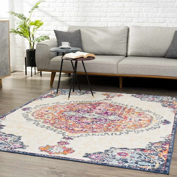 Hauteloom Tigris Living Room, Bedroom Area Rug - Traditional - Orange, Ivory, Fuchsia - 6'7" x 9'