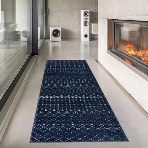 Hauteloom Tigris Hallway, Kitchen Runner Rug - Contemporary, Transitional - Blue, Gray, Ivory - 2'7" x 7'3"