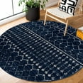 thumbnail image 1 of Hauteloom Tigris Moroccan Trellis Farmhouse Living Room Bedroom Round Under Table Area Rug - Vintage Distressed - Bohemian Geometric - Blue, Gray, Ivory, Navy - 5'3" Circle, 1 of 10