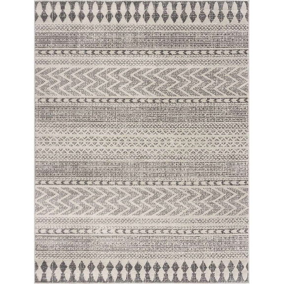 Hauteloom Tigris Moroccan Trellis Geometric Farmhouse Living Room Bedroom Dining Room Area Rug - Bohemian Farmhouse - Southwestern Native American Look - Beige, Cream, Gray, Ivory - 7'10" x 10'