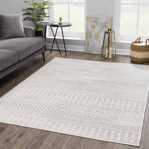 Hauteloom Tigri Moroccan Trellis Neutral Geometric Farmhouse Living Room Bedroom Area Rug - Distressed Rustic Pattern - Southwestern Native American Look - Ivory, Beige, Cream, Gray - 3'11" x 5'7"