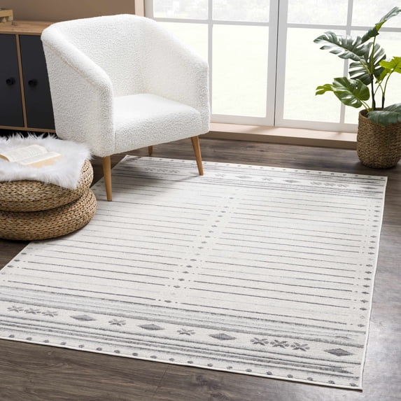Hauteloom Sirocco Moroccan Trellis Southwestern Farmhouse Living Room Large Area Rug - Distressed Geometric Pattern - Southwestern Native American Look - Ivory, Beige, Cream, Gray - 9' x 12'
