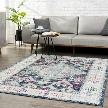Hauteloom Tigris Patara Multicolor Geometric Pattern Entryway, Small Area Rug Door Mat Area Rug - Traditional Anatolian Pattern - Dark Blue, Turquoise, Gray, Orange, Purple - 2' x 3'