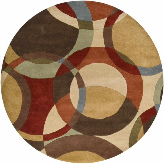 Hauteloom Tilbury Wool Living Room, Bedroom Area Rug - Modern - Brown, Purple, Red - 6'-Round