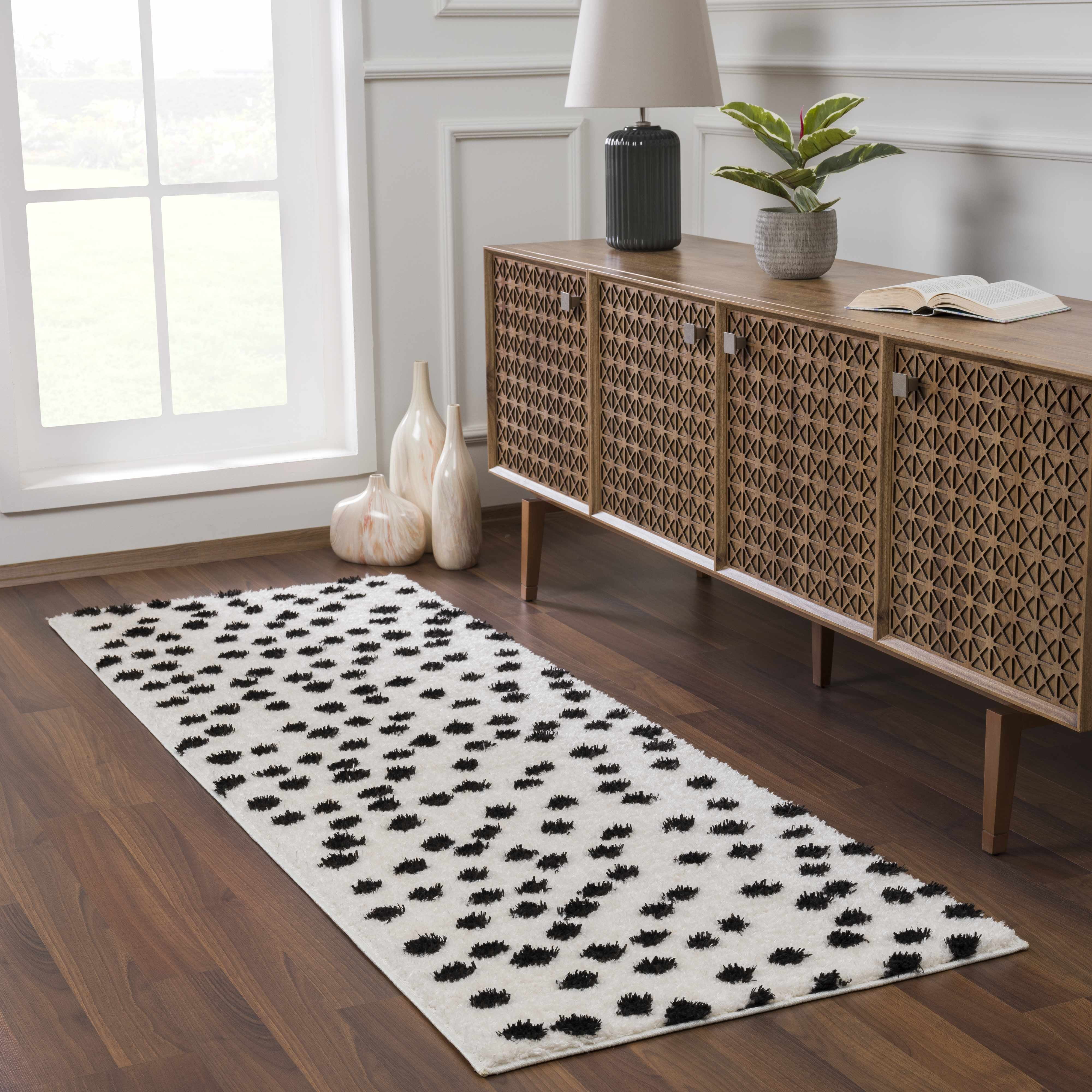Hauteloom Tilos Dalmatian Hallway, Entryway Shag Runner Rug Shaggy