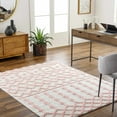thumbnail image 1 of Hauteloom Tilos Moroccan Farmhouse Small Shag Area Rug Door Mat - Shaggy Carpet - Trellis Pattern - High Plush Pile - Cream, Pink, Beige - 2' x 3', 1 of 19