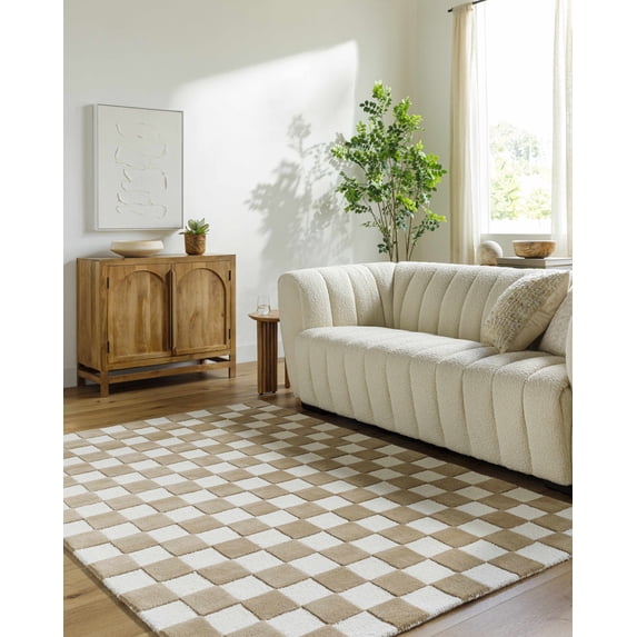 Hauteloom Timin Wool Living Room, Bedroom Area Rug - Contemporary - Cream, Dark Red - 2' x 3'