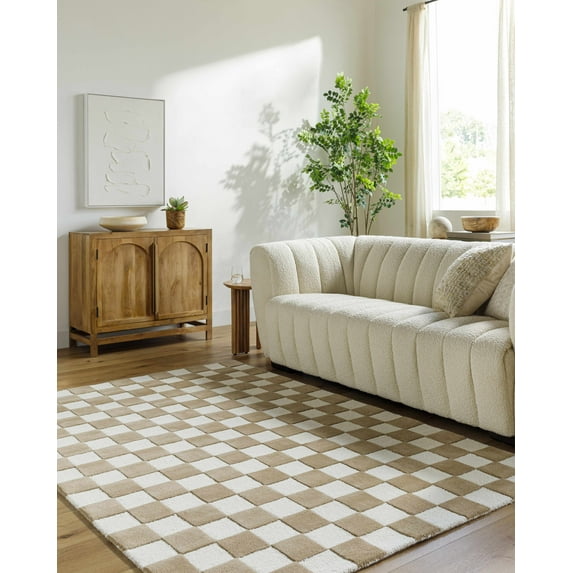 Hauteloom Timin Wool Living Room, Bedroom Area Rug - Contemporary - Cream, Dark Red - 8' x 10'