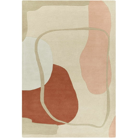 Hauteloom Tomingad Wool Living Room, Bedroom Area Rug - Modern Geometric - Red, Pink, Gray - 2' x 3'