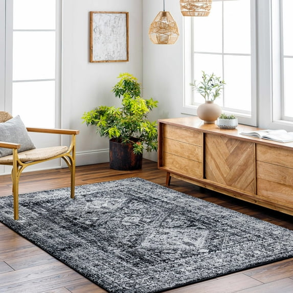Hauteloom Toni Living Room, Bedroom Area Rug - Traditional - Black, Charcoal, Gray - 7'10" x 10'2"