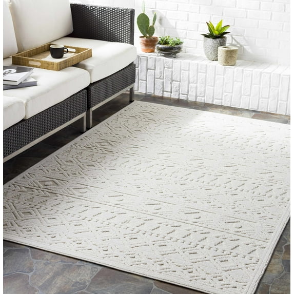 Hauteloom Treuddyn Living Room, Bedroom Patio Outdoor Area Rug - Global - Beige - 7'10" x 10'