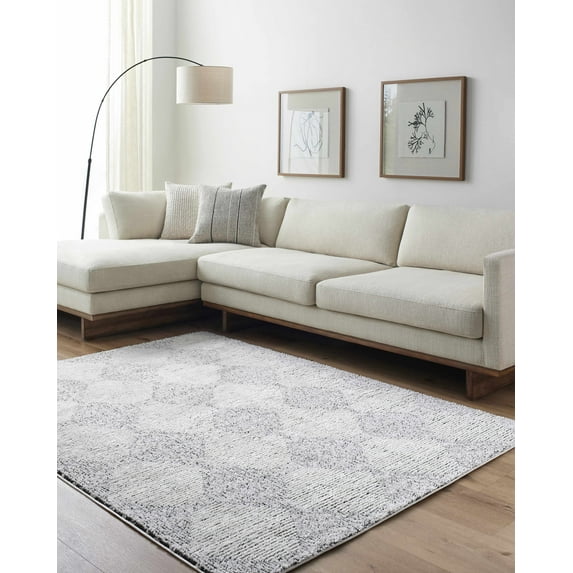 Hauteloom Truda Living Room, Bedroom Area Rug - Farmhouse - High Pile - Ivory, Black - 7'10" x 10'