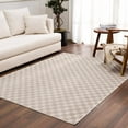 thumbnail image 1 of Hauteloom Truls Machine Washable Contemporary Area Rug - Modern Geometric Checkered Carpet for Living Room, Bedroom - Beige, Cream - 5'3" x 7', 1 of 12
