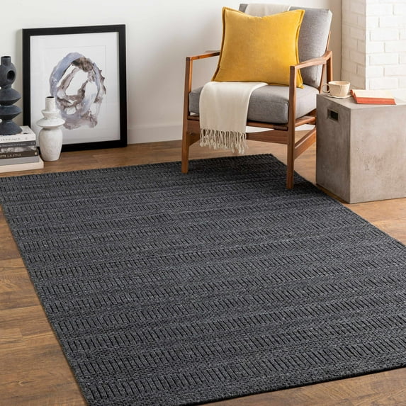 Hauteloom Tugas Recycled Material Living Room, Bedroom Area Rug - Contemporary - Charcoal, Black, Gray - 6' x 9'