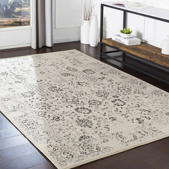 Hauteloom Turkey Living Room, Bedroom Area Rug - Traditional - Charcoal, Medium Gray, Peach - 5'3" x 7'3"