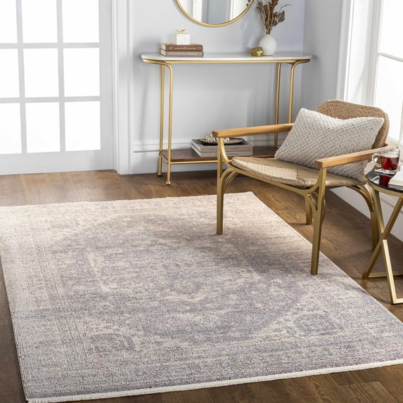 Hauteloom Tusa Living Room, Bedroom Area Rug - Traditional - Light Gray, Ivory, Black - 5'3" x 7'