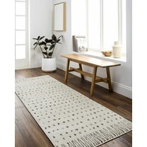 Hauteloom Tuvya Hallway, Kitchen Runner Rug - Farmhouse - High Pile - Ivory, Brown - 2'7" x 7'3"