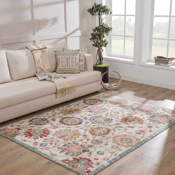 Hauteloom Twilight Living Room, Bedroom Area Rug - Traditional - Dusty Pink, Sky Blue, Light Gray - 8'10" x 12'