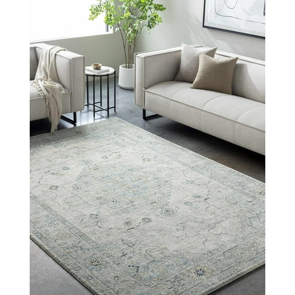 Hauteloom Tyche Living Room, Bedroom Area Rug - Traditional - High Pile - Light Silver, Sterling Gray, Metallic Silver - 7'10" x 10'
