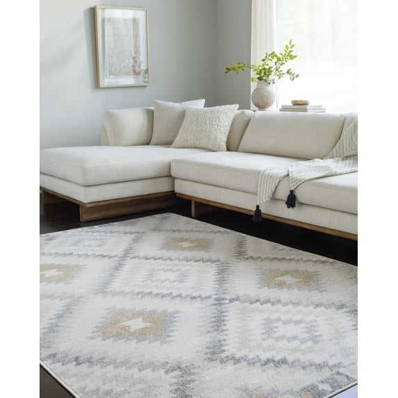 Hauteloom Tyipa Living Room, Bedroom Area Rug - Southwestern - Cream, Peach, Medium Gray - 18" Sample