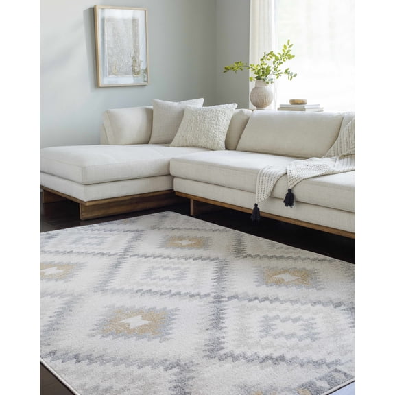 Hauteloom Tyipa Living Room, Bedroom Area Rug - Southwestern - Cream, Peach, Medium Gray - 8'10" x 12'6"