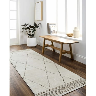 Hauteloom Tyson Hallway, Kitchen Runner Rug - Farmhouse - High Pile - Ivory, Brown - 2'7" x 7'3"