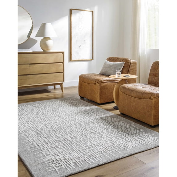 Hauteloom Uhuti Wool Living Room, Bedroom Area Rug - Traditional, Transitional - Light Silver, Sterling Gray, Silver Gray - 2' x 3'