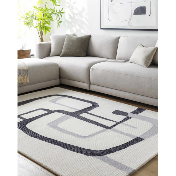 Hauteloom Aero Wool Living Room, Bedroom Area Rug - Contemporary - Ash, Jet Black - 2' x 3'