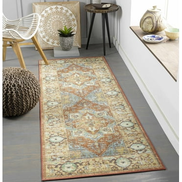 Hauteloom Umabay Hallway, Kitchen Machine Washable Runner Rug - Traditional - Gray, Beige, Red - 2'7" x 7'3"