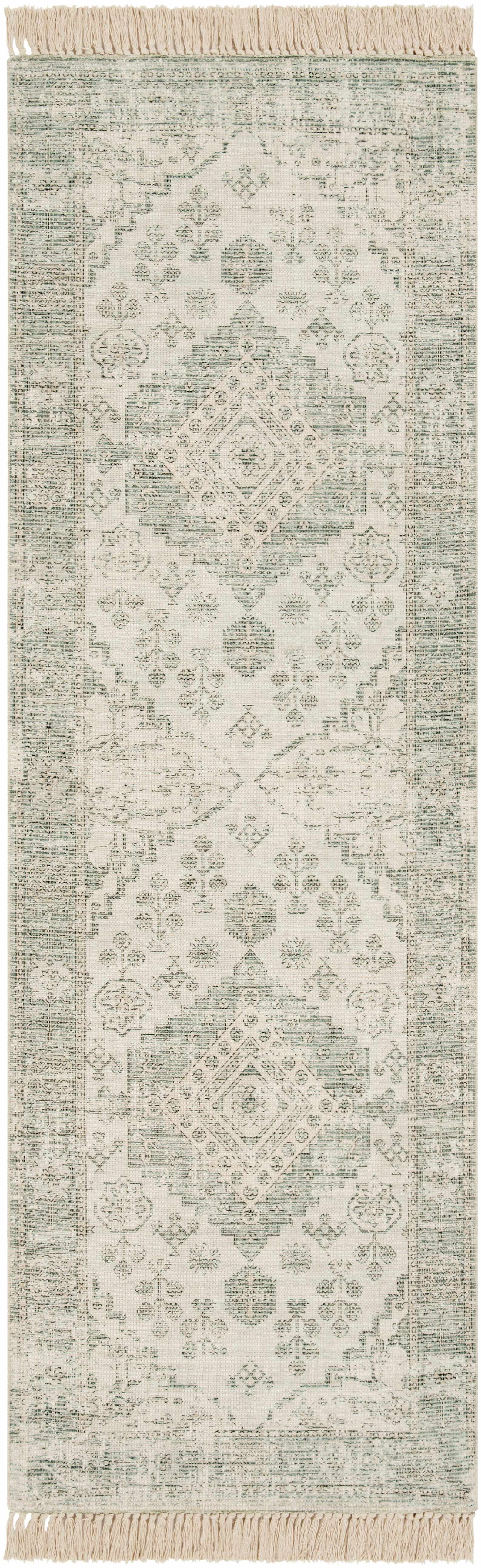 Handmade Sage and Olive Cotton Runner Rug 2'6" x 8'