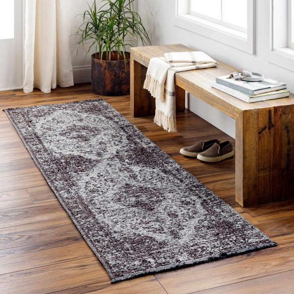 Hauteloom Ural Hallway, Kitchen Runner Rug - Traditional - Charcoal, Slate Blue - 2'6" x 7'3"