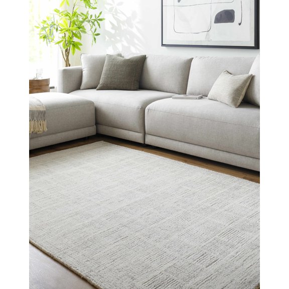 Hauteloom Julor Wool Living Room, Bedroom Area Rug - Checkered Geometric Square - Contemporary Modern Minimalist - Cream, Gray, Beige - 2' x 3'