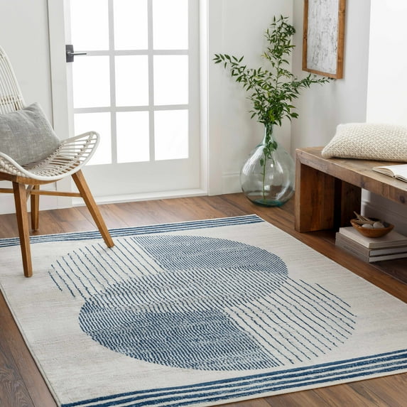 Hauteloom Usra Living Room, Bedroom Area Rug - Modern - Blue, Gray, Silver - 8'11" x 12'3"