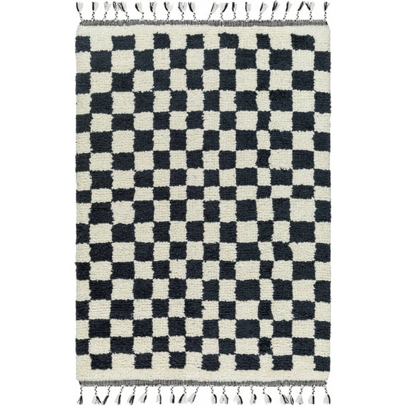 Hauteloom Uttam Wool Living Room, Bedroom Area Rug - Bohemian, Transitional - High Pile - Charcoal, Ivory - 8' x 10'