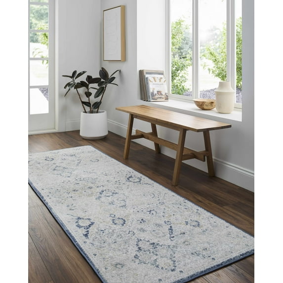 Hauteloom Valin Hallway, Kitchen Runner Rug - Traditional - Medium Gray, Cream, Charcoal - 2'7" x 7'3"