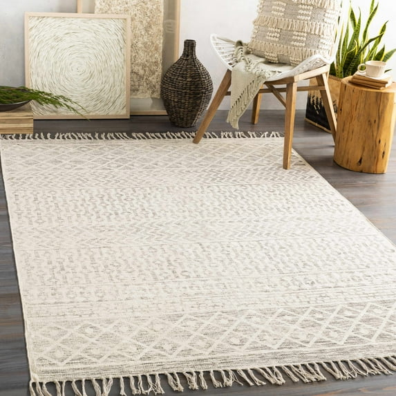 Hauteloom Valyermo Living Room, Bedroom Area Rug - Bohemian, Transitional - Charcoal, Beige - 9' x 12'