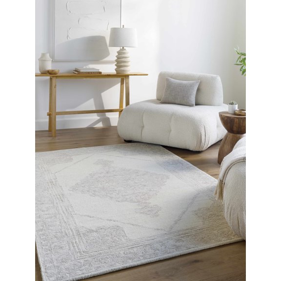 Hauteloom Vanna Wool Living Room, Bedroom Area Rug - Traditional - Light Silver, Silver Gray - 2' x 3'
