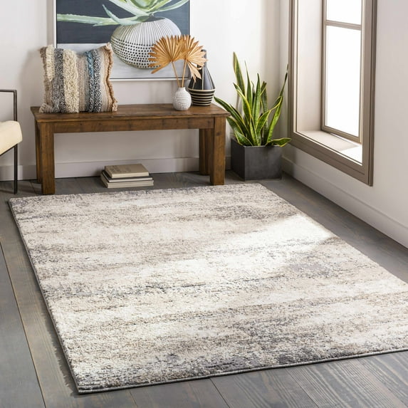 Hauteloom Vesper Living Room, Bedroom Area Rug - Contemporary - High Pile - Charcoal, Beige, OffWhite - 18" Sample