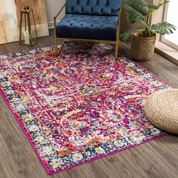 Hauteloom Vick Living Room, Bedroom Area Rug - Traditional - Burgundy, Burnt Orange, Charcoal - 5'3" x 7'3"