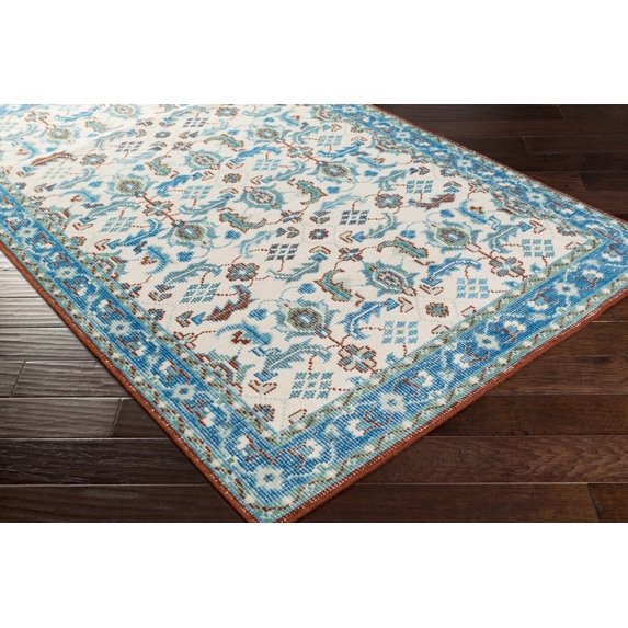 Hauteloom Vinemont Wool Living Room, Bedroom Area Rug - Bohemian, Transitional - Ivory, Blue, Rust - 3'6" x 5'6"