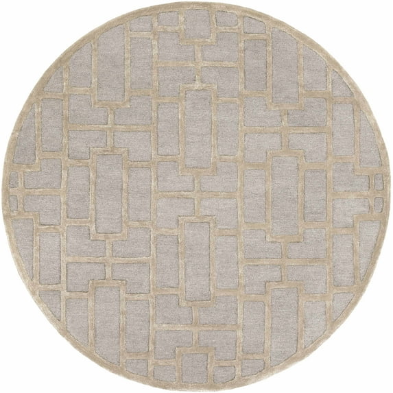 Hauteloom Wadesboro Modern Moroccan Trellis 3'6" Round Area Rug - Abstract Geometric Pattern - Hand Tufted - Wool and Viscose Carpet - Light Grey, Beige