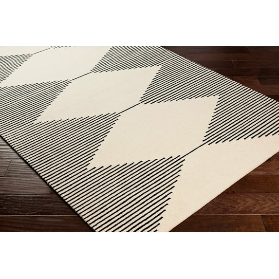 Hauteloom Walkerston Wool Living Room, Bedroom Area Rug - Contemporary - Black, Beige - 6' x 9'
