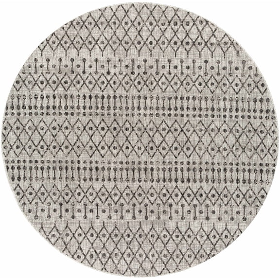 Hauteloom Wallkill Living Room, Bedroom Patio Outdoor Area Rug - Bohemian/Global - Black, Gray - 6'7"-Round