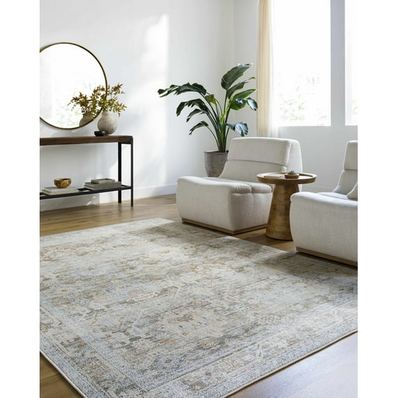 Hauteloom Waqar Living Room, Bedroom Area Rug - Traditional - Olive, Medium Brown, Denim - 6'6" x 9'