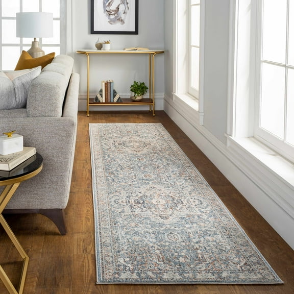 Hauteloom Warminister Hallway, Kitchen Runner Rug - Traditional - Denim, Navy, Gray - 2'7" x 7'10"