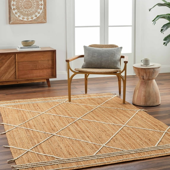 Hauteloom Wasi Jute Living Room, Bedroom Area Rug - Ivory, Pink, Brown - 5' x 7'6"
