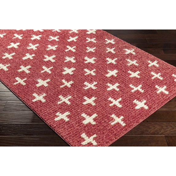 Hauteloom Watham Living Room, Bedroom Area Rug - Bohemian, Transitional - High Pile - Burgundy, Ivory - 5'3" x 7'